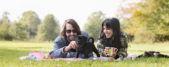 Par med hund i park