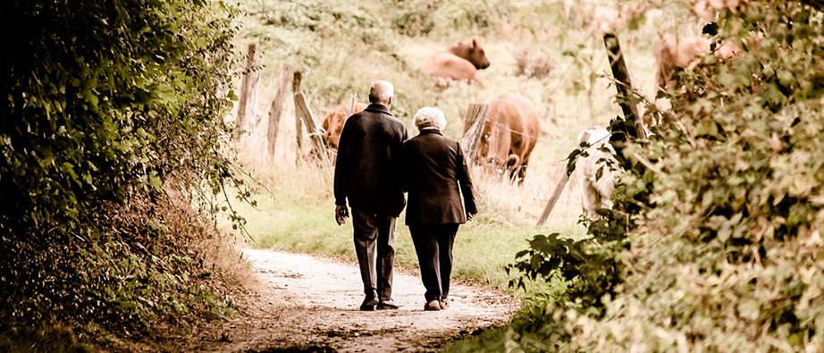 Ett äldre par på promenad