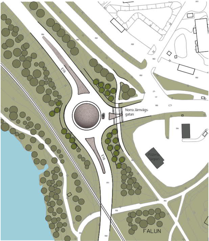 Illustration av projekt Cirkulationsplats E16/Norra Järnvägsgatan