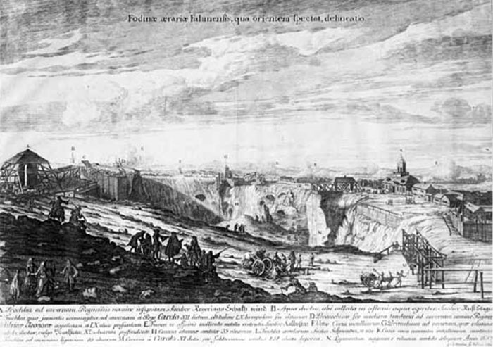 Falu gruva 1699. Kopparstick i Erik Dahlberghs “Suecia antiqua et hodierna”.