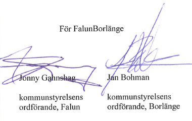 Siganturer från Kommunstyrselsens ordförande i Falun och Borlänge kommuner, Jonny Gahnshag och Jan Bohman
