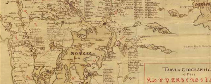Bild som visar karta från utdrag ur Tabula Geographica öffwer Kopparbergslaget, 1640. Lantmäteriets historiska kartor.