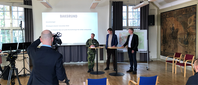 Bild från pressträff med Ronny Modigs Dalregementet, Joakim Storck Kommunalråd (c), Jan Olov Hedqvist Fortifikationsverket